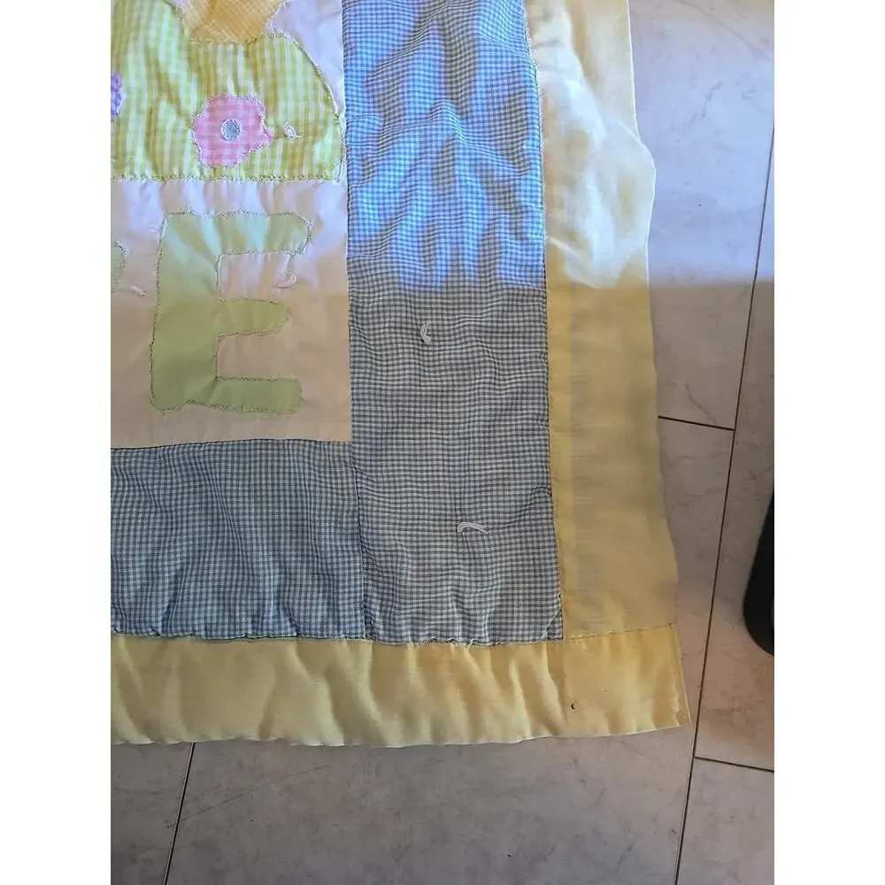 Cottagecore Baby Quilt Yellow Duck Appliqué‎ LOVE Nursery Wall Hanging Blanket